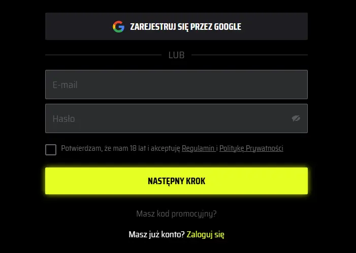 Proces rejestracji gracza w SlotsVader – zaakceptuj regulamin i kliknij ZAREJESTRUJ SIĘ